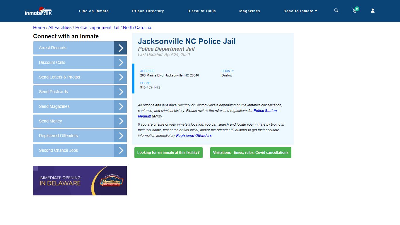 Jacksonville NC Police Jail & Inmate Search - Jacksonville, NC